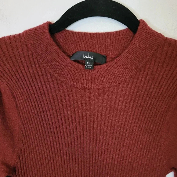 LULU'S ribbed knit puff balloon sleeves mock neck stretchy bodycon Midi Dress XL - Picture 4 of 12